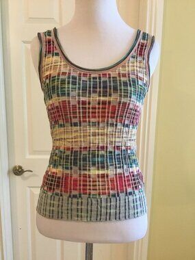 Missoni Multicolor Plaid Textured Knit Sleeveless Tank Top